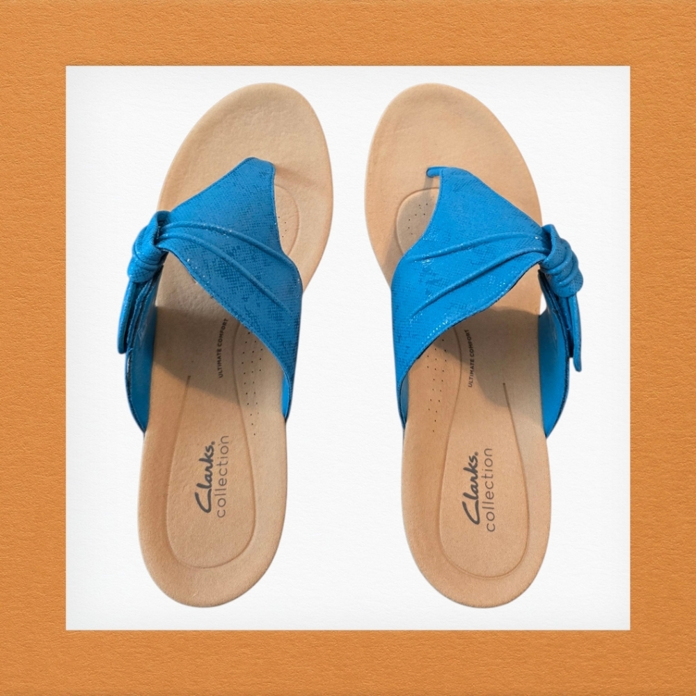 Clarks Women’s Laurieann Rae Thong Sandals Turquoise Metallic Size 12W; NIB